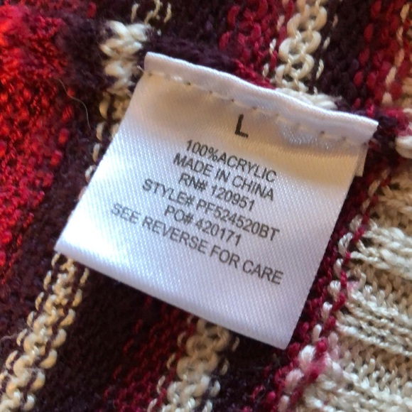 PINK ROSE Red Tan Open Drape Open Front Sweater L - Picture 7 of 8